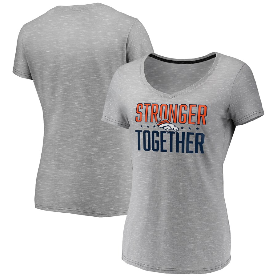 Women's Denver Broncos Gray Stronger Together Space Dye V-Neck T-Shirt(Run Small)